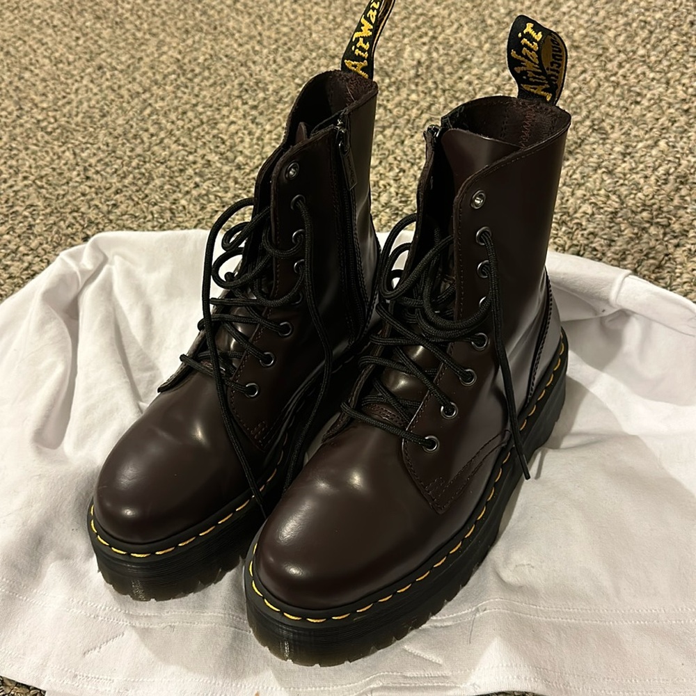 Dark maroon platform Dr. Marten's boots